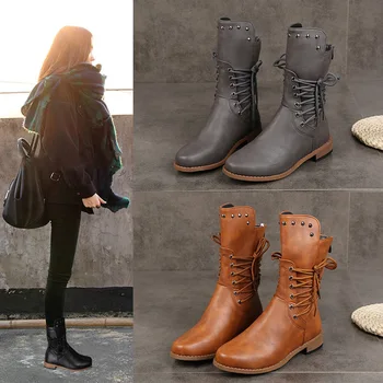 2023 Осенне-зимние женские короткие ботинки средней длины в европейском и американском стиле средней длины в стиле ретро большого размера