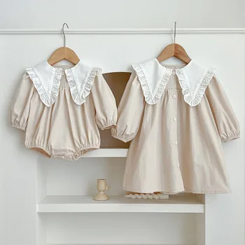 Осенне-весенняя одежда для сестер, детские платья принцессы, комбинезон для маленьких девочек, хлопковое праздничное платье с длинными рукавами для маленьких девочек