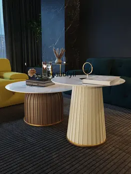 Итальянский журнальный столик Простой Современный Светлый, с роскошной каменной плитой, размером с гостиную, круглая Комбинированная мебель