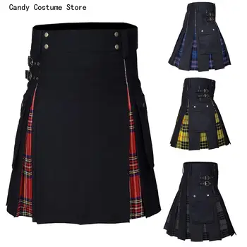 Мужская плиссированная юбка, мужские шотландские фестивальные килты, клетчатый килт в стиле рок-панк, Хэллоуин, Карнавал, современные юбки, традиционные