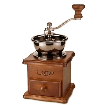 Ручная кофемолка, деревянная кофемолка в винтажном античном стиле, Классическая кофемолка с ручным приводом