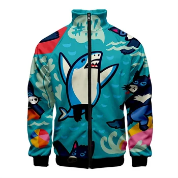 Забавная куртка с 3D-сублимационной печатью, свитер с индивидуальным рисунком в виде цветка и морского животного со стоячим воротником для мужской и женской одежды