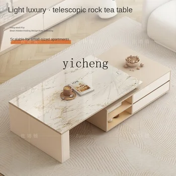 ZK Новый журнальный столик в кремовом стиле, Комбинированный шкаф для телевизора, Гостиная, Домашний Выдвижной чайный столик с каменной плитой