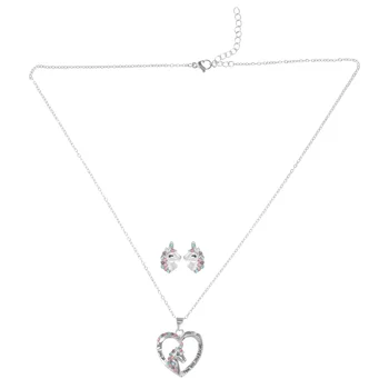 1 Комплект Сережек в форме единорога, Цепочка, ожерелье, кулон, набор украшений для девочек