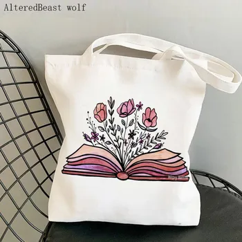 Модная женская сумка для покупок, открытая книга, холщовая сумка для покупок в стиле харадзюку с цветочным принтом, женская сумка-тоут через плечо, женская сумка