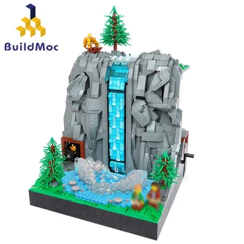 MOC Zeldaeds Горный Весенний Водопад Rocky Mountains Waterfall Набор строительных блоков Famous Scene View Bricks Для детских подарков