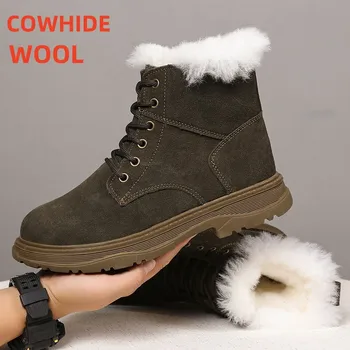 Sshooer/ Мужские ботинки из воловьей кожи, теплые шерстяные зимние ботинки из мягкого плюша, уличная походная обувь для ходьбы по снегу, противоскользящая обувь, Модная обувь с большой головкой
