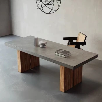 Обеденный стол в скандинавском стиле на заказ из массива дерева, минималистичный прямоугольный стол из цементного ясеня, стол для переговоров