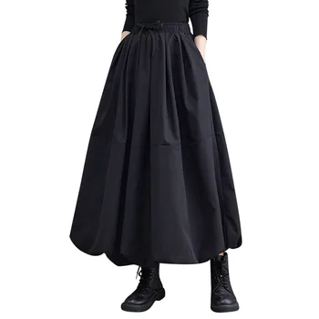 Корейская мода, женская юбка на шнуровке, однотонная женская юбка 2024, Летний тренд, универсальные эластичные юбки с высокой талией, Женская одежда