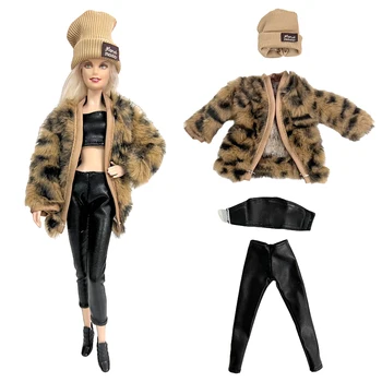 1 Комплект зимней одежды для куклы 1/6, коричневое меховое пальто, шляпа, брюки, модная повседневная одежда для куклы Барби, аксессуары, игрушки