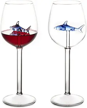 Бокалы для вина с акулой внутри, 2 шт Синие Уникальные бокалы для вина для любителей акул, свадебные подарки