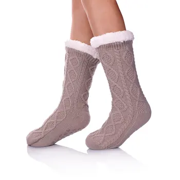 МОХИТО, зимние утепленные носки-тапочки, женские теплые вязаные в виде ромба противоскользящие силиконовые флисовые носки, домашние носки для сна