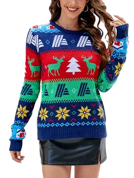 Женский уродливый Рождественский свитер с забавным мультяшным принтом, вязаный пуловер с длинным рукавом, Рождественский джемпер, толстовки, топы