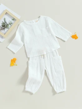 Милый и уютный комплект из 3 предметов, боди с длинным рукавом, штаны с карманами и шапочка для новорожденного мальчика или девочки - идеальный осенний наряд