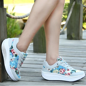 Женские кроссовки с цветами, комфортные дорожные кроссовки на толстой подошве, легкие кроссовки на шнуровке с круглым носком, Zapatilla De Mujer