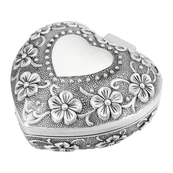 Классическая винтажная шкатулка в форме сердца, кольцо, Органайзер для хранения маленьких безделушек, Рождественский подарок, серебро