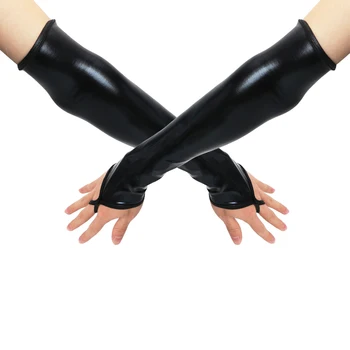 Сексуальные Длинные черные перчатки с металлическими на ощупь рукавами из синтетической кожи, новый костюм