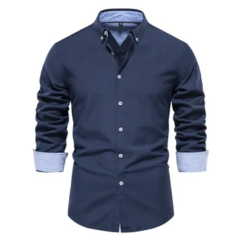 Новые осенние мужские рубашки Оксфорд с длинным рукавом, хлопковые однотонные рубашки для мужчин, дизайнерская одежда, блузка с отложным воротником