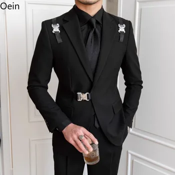 Мужская куртка Slim Fashion Black Suit Формальный Деловой Свадебный Пиджак для Банкета