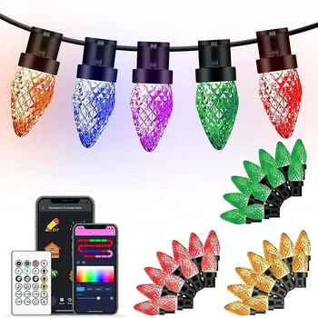 15M 50 LED Smart App Controlled C9 Christmas String Light Outdoor Color Changing Strawberry Fairy Light String для Декора Патио