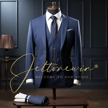 Модные костюмы для мужчин, приталенный блейзер, брюки, комплект из 3 предметов, выпускной свадебный деловой костюм, роскошный мужской смокинг, костюм Homme