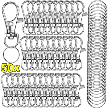 50 комплектов поворотных застежек, крючки-защелки для шнурка с кольцами для ключей, крючки-зажимы для ключей, крючки для цепочки для ожерелья, браслета и цепочки для поделок своими руками