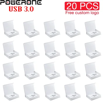 POWERONE 20 ШТ. /ЛОТ USB 3.0 Флэш-накопители 128 ГБ Белая Коробка U Диск 64 ГБ Бесплатный Пользовательский Логотип USB-Накопитель 32 ГБ Свадебный Подарок Ручка-Накопитель
