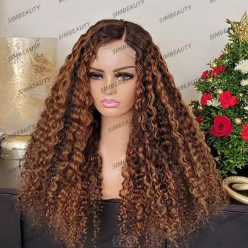 Бесклеевые длинные парики из человеческих волос цвета медно-коричневой блондинки с подсветкой для чернокожих женщин, волосы на макушке, полное кружево, Кудрявые парики из натуральных волос