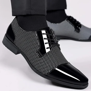 Мужские Модельные Туфли Для Мужчин; Оксфорды; Обувь Из Искусственной Кожи На шнуровке; Официальная Черная Кожаная Обувь Для Свадебной вечеринки; Повседневная Роскошная Брендовая Мужская Обувь 2023