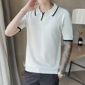 Летние новые мужские поло с коротким рукавом, однотонные футболки, Повседневная деловая официальная рубашка, модная Корейская футболка для фитнеса для мужчин A173