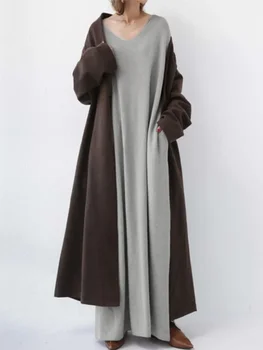 4XL Турция Ид, однотонное мусульманское платье-хиджаб, женское арабское платье-абайя с V-образным вырезом, Марокканский халат-кафтан, исламская ткань