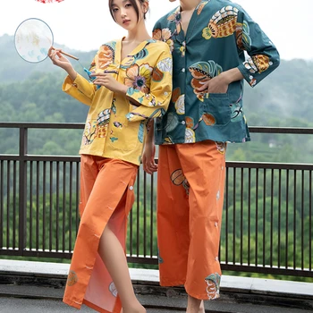 Мужская и женская одежда для прижигания из чистого хлопка с принтом Hefeng, рукава кардигана спереди и сзади, открывающиеся штанины