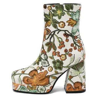 Размер 33-48, Элегантная женская зимняя обувь с цветочной вышивкой и принтом, Пикантные женские ботинки 