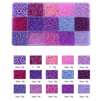 Набор стеклянных бусин 15 фиолетовых цветов для изготовления браслета, рассыпчатые бусины с коробкой для хранения, набор трубчатых бусин для ожерелья своими руками