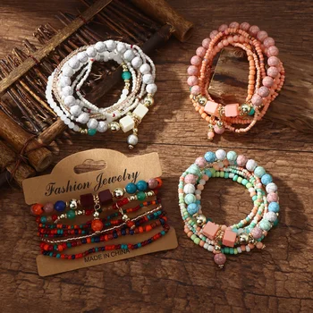 Модный многослойный красочный браслет из бисера в обертке для женщин, летний Новый богемный Винтажный этнический браслет ручной работы, ювелирные изделия