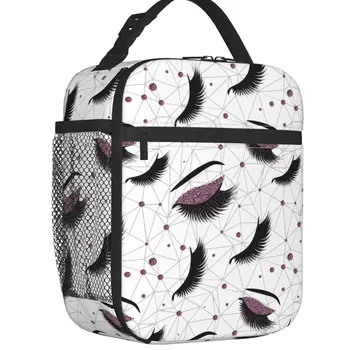 Термоизолированные сумки для ланча Eyes Eyes с бордовыми ресницами, сумка для ланча с бесшовным рисунком, многофункциональная коробка для еды для работы, учебы и путешествий