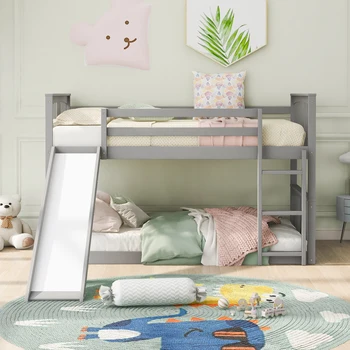 Деревянная кровать Twin Size House с двумя выдвижными ящиками и лесенкой для детской комнаты Мебель серого цвета