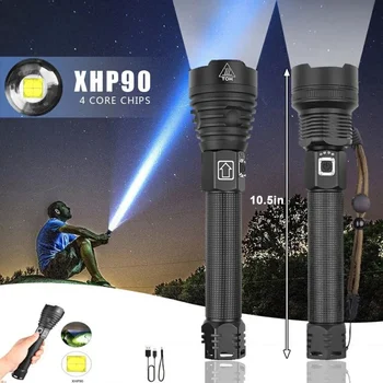 Светодиодный перезаряжаемый Тактический Лазерный фонарик Тактический фонарь Перезаряжаемый фонарь XHP90 High Power LED Flashlight