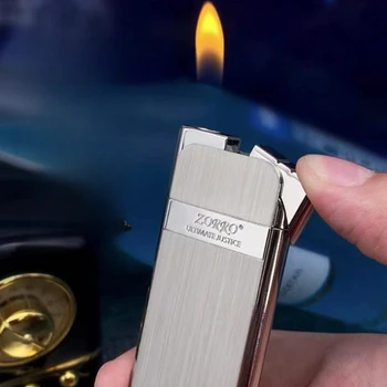 Новая газовая зажигалка Zorro Slim, портативная компактная металлическая бутановая зажигалка с зажиганием в одно касание, Коллекционная мужская подарочная сигарета Инструмент