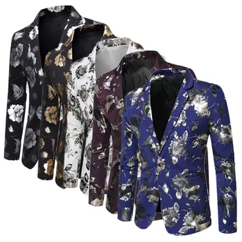 Новый мужской деловой светский пиджак, черный / Белый / Золотой / Серебристый Модный мужской пиджак Bar KTV, повседневный приталенный блейзер, пальто