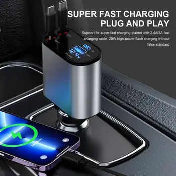 100 Вт 4 В 1 Выдвижное Металлическое автомобильное зарядное устройство USB Type C Кабель для iPhone Huawei Samsung Шнур быстрой зарядки, адаптер прикуривателя