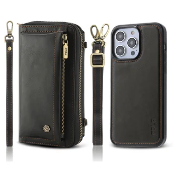 Роскошный съемный чехол-бумажник через плечо для iPhone 14 Pro Max 12/13 Mini 11/12 Pro 14 Plus, карман для карт, ремешок для рук, модный чехол