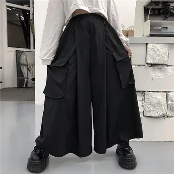 Черные повседневные брюки Y2k, женские широкие брюки с высокой талией, уличный размер, черная личность в стиле хип-хоп, уличный панк, плюс размер 6XL