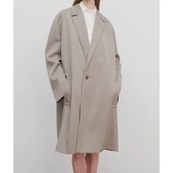Новое осенне-зимнее женское пальто из смесовой саржевой шерсти с одной пуговицей, классическая базовая ветровка