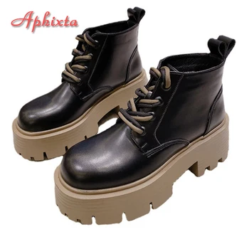 Зимние ботинки Aphixta на платформе с нескользящей толстой подошвой, женские водонепроницаемые ботинки на шнуровке с массивной подошвой, увеличивающие рост