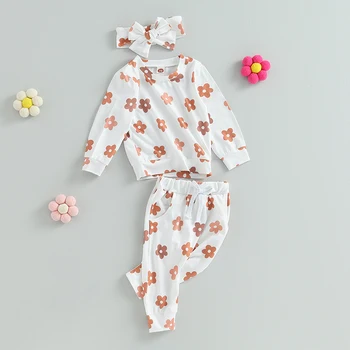 ZZLBUF Осенне-зимняя одежда для малышей и маленьких девочек, свитшоты с круглым вырезом и длинными рукавами в цветочек, топы, брюки, комплект одежды из 2 предметов, одежда