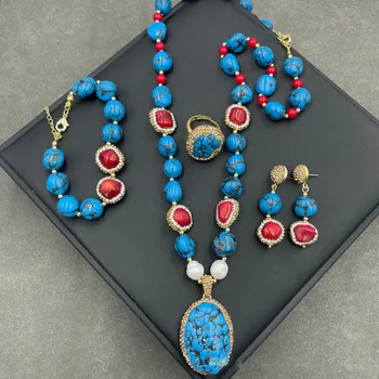 Бирюзовое ожерелье в этническом стиле, набор украшений для женской индивидуальности, Благородная мода, Роскошная женская одежда, подходящие аксессуары