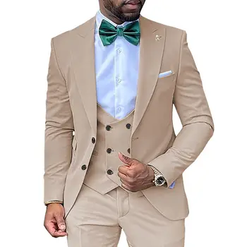 Приталенный модный мужской костюм из 3 предметов, деловой смокинг для джентльменов, правила для жениха на свадьбе, блейзер + брюки + жилет