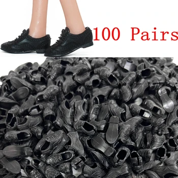 NK Оптом 100 пар модной черной обуви, современная спортивная обувь на плоской подошве для куклы Барби, сандалии, аксессуары для кукол 1/6, Игрушка 