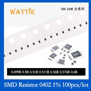 SMD резистор 0402 1% 0.49R 0.5R 0.51R 0.511R 0.56R 0.576R 0.6R 100 шт./лот микросхемные резисторы 1/16 Вт 1.0 мм * 0.5 мм с низким значением сопротивления